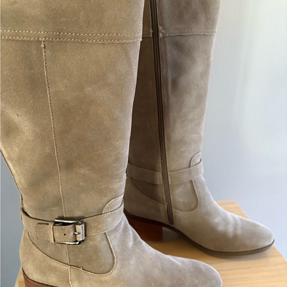 Marc Fisher Riley Wide Calf Taupe Heeled Boots
